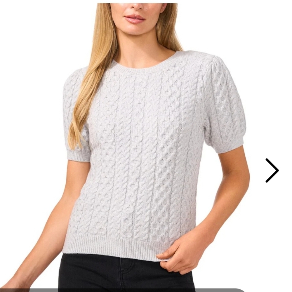 Women's Shortsleeve Gray Cable Knit Sweater